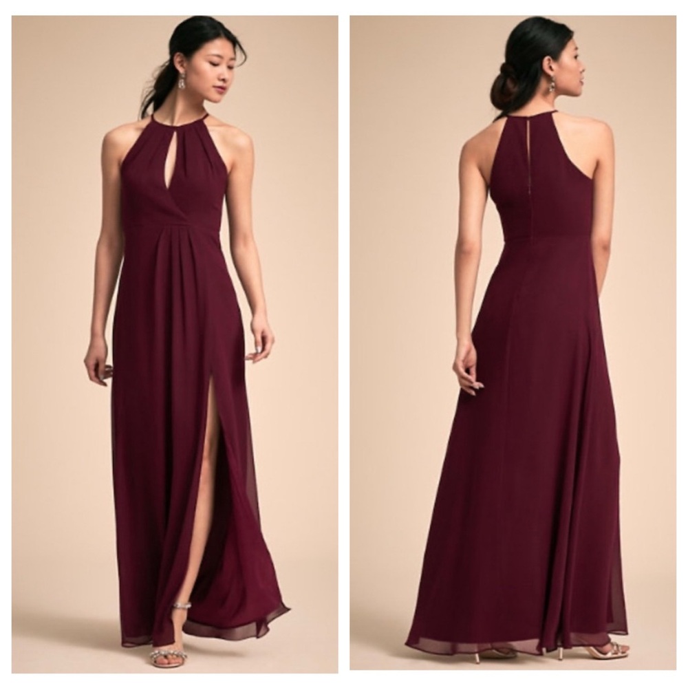 BHLDN Anthropologie Marco Keyhole Halter Maxi Dress Gown Wine Burgundy XL - Picture 15 of 15